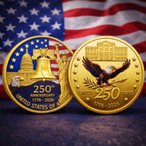 250th Anniversary Commemorative Coins - Golden American Flag & Liberty Bell Design Collectible Coins