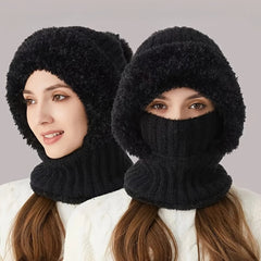 Women's Knitted 3-in-1 Cold-proof Hat with Earmuffs Neck Gaiter and Face Mask