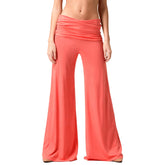 2026 Coral Fold-over Yoga Trousers, Plain Wide Leg Lounge Trousers With Loose Fit