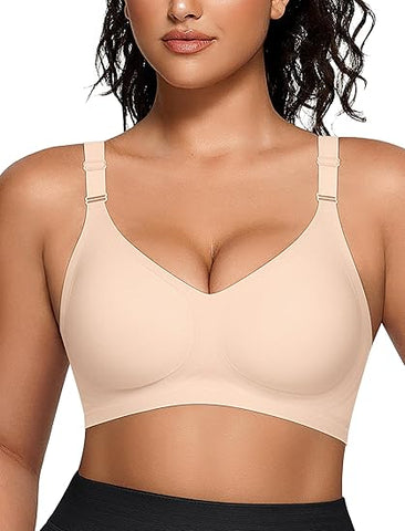 Wireless V Neck Bra With Front-adjustable Straps