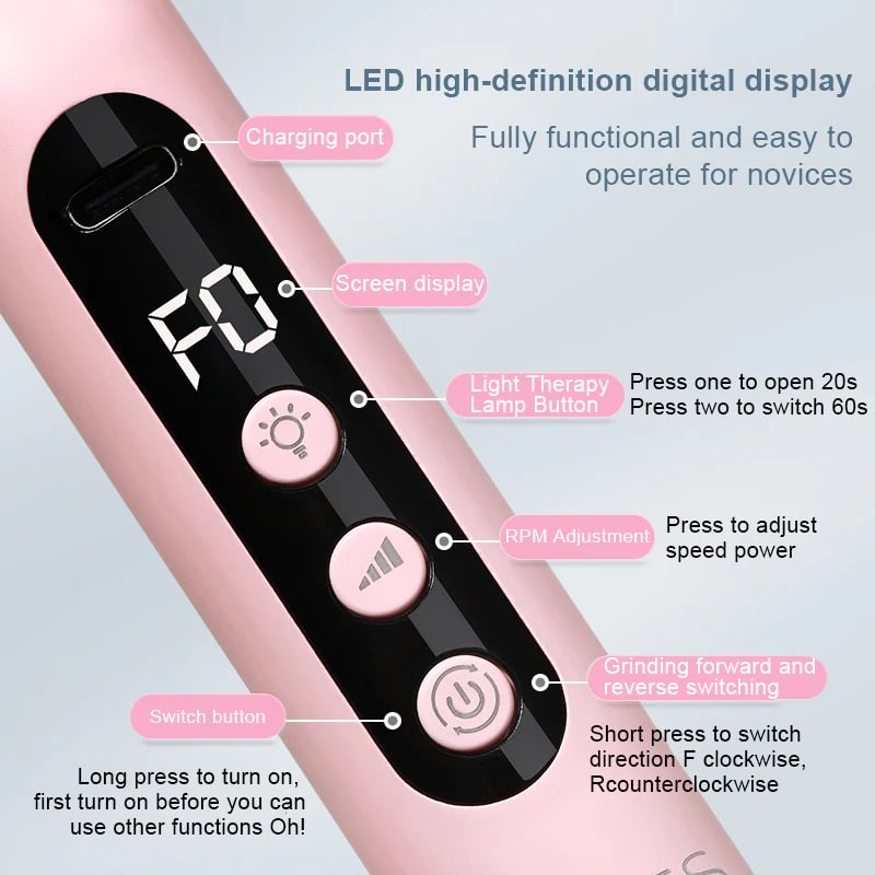 2 In 1 Grinding And Manicure Tool With Led Light