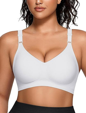Wireless V Neck Bra With Front-adjustable Straps