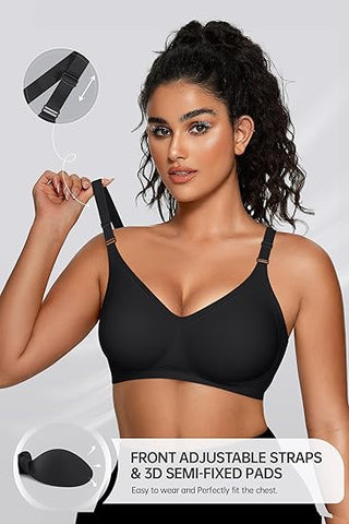 Wireless V Neck Bra With Front-adjustable Straps