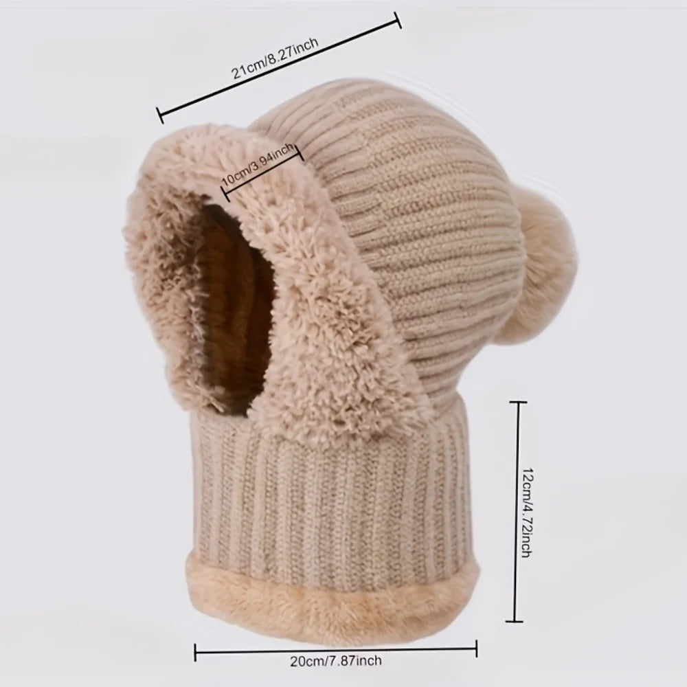 Women's Knitted 3-in-1 Cold-proof Hat with Earmuffs Neck Gaiter and Face Mask
